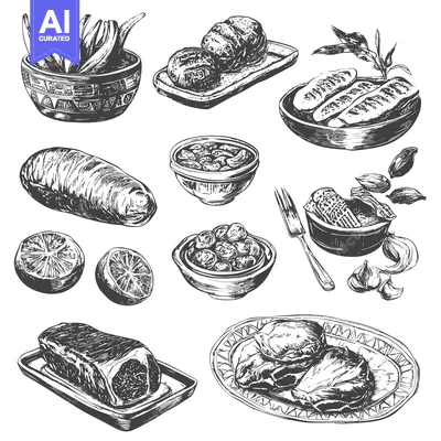 Popular premium asset: Hand-Drawn Sketch of Various Food Items