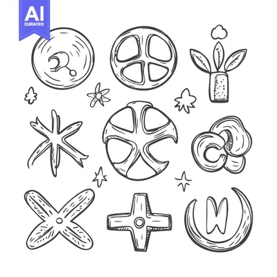Aset premium populer: Hand-Drawn Sketch of Various Geometric Shapes and Symbols