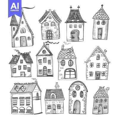 Popular premium asset: Hand-Drawn Sketch of Various Houses with Unique Architectural Details