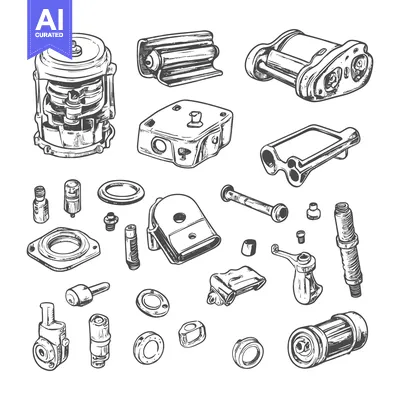 Premium design asset: Hand-drawn Sketch of Various Machine Parts