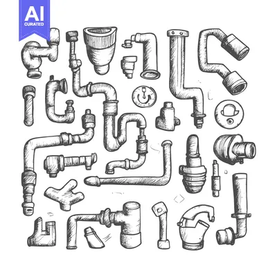 Aset desain premium: Hand-Drawn Sketch of Various Plumbing and Piping Components