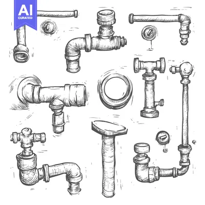 Aset premium populer: Hand-Drawn Sketch of Various Plumbing Pipes and Fittings