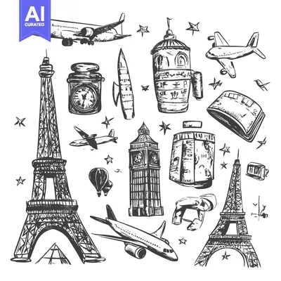 Popular premium asset: Hand-drawn sketch of various travel destinations and landmarks