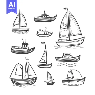 Aset premium populer: Hand-Drawn Sketch of Various Types of Boats and Ships