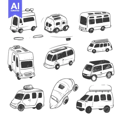 Hand-drawn Sketch of Various Types of Vans