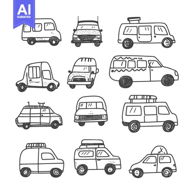 Hand-drawn Sketch of Various Van and Minivan Designs