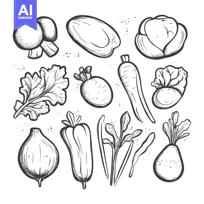 Aset premium populer: Hand-Drawn Sketch of Various Vegetables