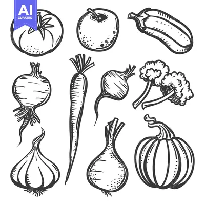 Premium design asset: Hand-Drawn Sketch of Various Vegetables and Fruits