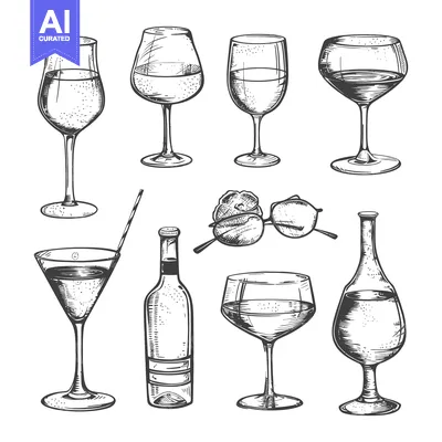 Aset premium populer: Hand-drawn Sketch of Wine Glasses and a Bottle