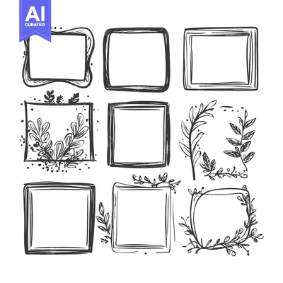 Aset desain premium: Hand-Drawn Square Frames with Floral Elements