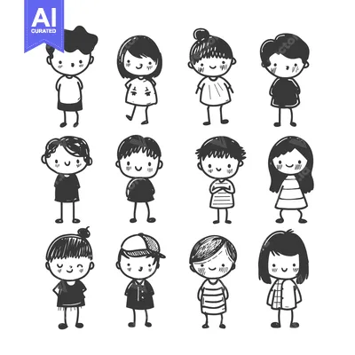 Popular premium asset: Hand-Drawn Stick Figure Illustrations of Children in Various Outfits