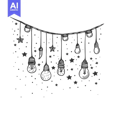 Aset premium populer: Hand-Drawn String of Light Bulbs with Stars