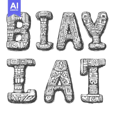 Aset premium populer: Hand-drawn stylized letters with ancient patterns
