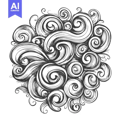 Aset desain premium: Hand-Drawn Swirling Black and White Abstract Pattern