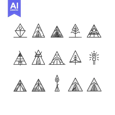 Aset premium populer: Hand-drawn Tent and Campfire Icons