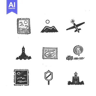 Popular premium asset: Hand-Drawn Travel Icons with Postage Stamps, Mountains, and Landmarks