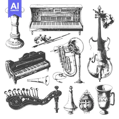 Premium design asset: Hand-drawn Vintage Musical Instruments and Objects