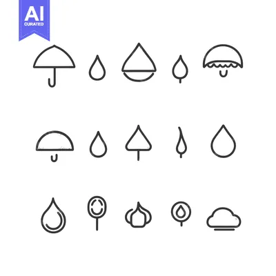 Aset premium populer: Hand-Drawn Weather Icons: Rain, Umbrella, and Cloud