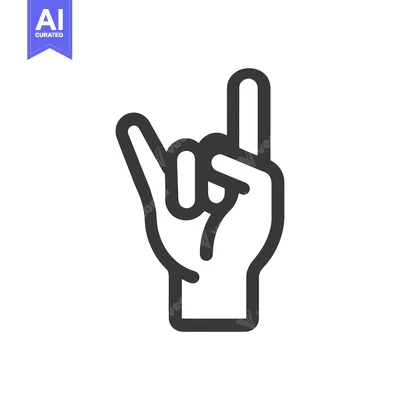 Aset desain premium: Rock On Hand Gesture Icon: Bold Outline on White Background