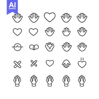 Hand Gesture Icons Set, Including Hearts and Other Symbols