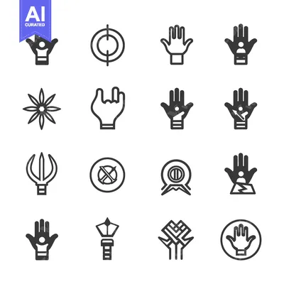 Aset premium populer: Hand Gestures and Symbols in Black and White Line Art