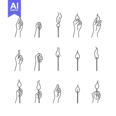 Aset premium populer: Hand Holding a Lit Matchstick - Different Stages of Fire