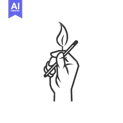 Aset desain premium: Hand Holding a Lit Match with a Flame