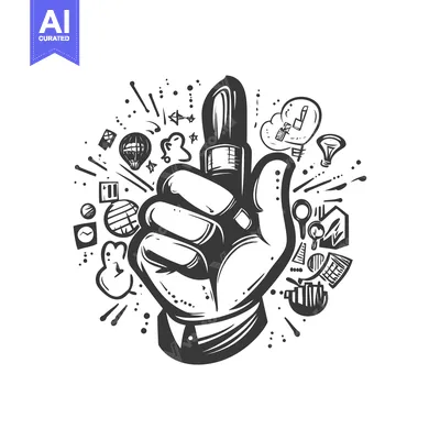 Aset premium populer: Hand Holding a Pen Surrounded by Abstract Doodles