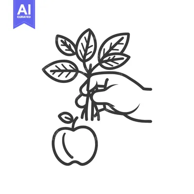 Aset desain premium: Hand Holding Apple Tree Sapling with Fruit