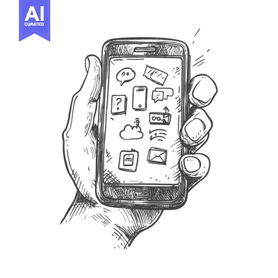 Aset desain premium: Hand Holding a Smartphone with Icons on the Screen
