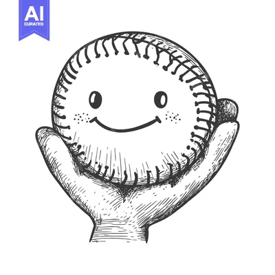 Hand Holding a Smiling Baseball with Stitches