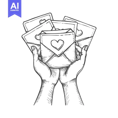 Aset desain premium: Hand Holding a Stack of Envelopes with a Heart on the Front