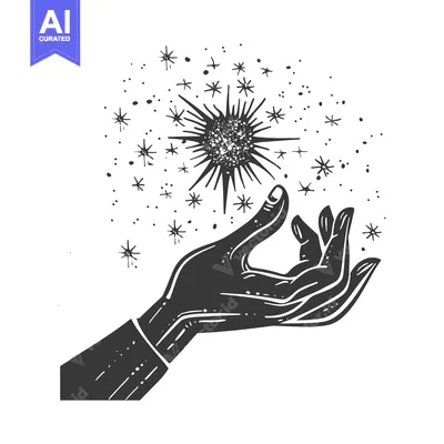 Aset desain premium: Hand Holding a Star with Sparkling Dust Surrounding It