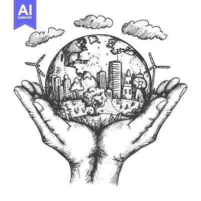 Popular premium asset: Hand Holding Earth with Cityscape, Windmills, and Clouds