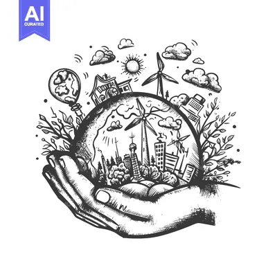 Aset premium populer: Hand Holding Earth With City Skyline and Wind Turbines