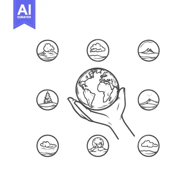 Aset premium populer: Hand Holding Globe Surrounded by Circular Landscapes