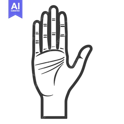 Aset desain premium: A simplified illustration depicts an open human hand in a stop gesture