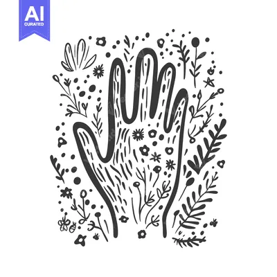 Aset desain premium: Hand Outline Surrounded by Abstract Flowers and Leaves