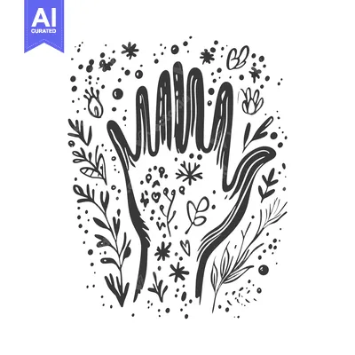 Aset premium populer: Hand Outline Surrounded by Black and White Floral Elements