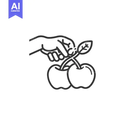 Aset desain premium: Hand Picking Two Cherries With a Stem and Leaf