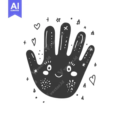 Aset premium populer: Handprint with a Smiling Face and Hearts Around It