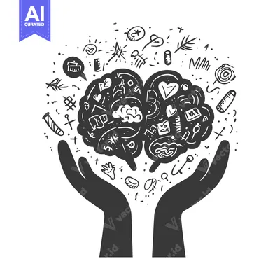 Aset premium populer: Hands Holding a Brain with Doodles Surrounding It