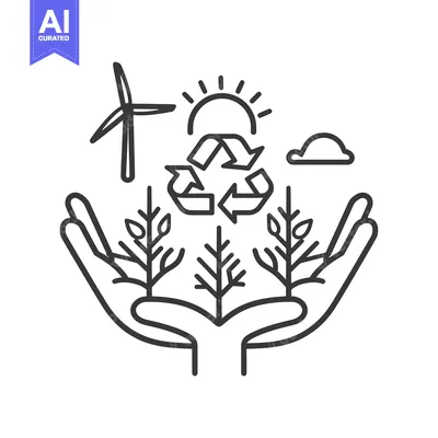 Popular premium asset: Hands Protecting Growing Trees with Recycling Symbol, Wind Turbine, an