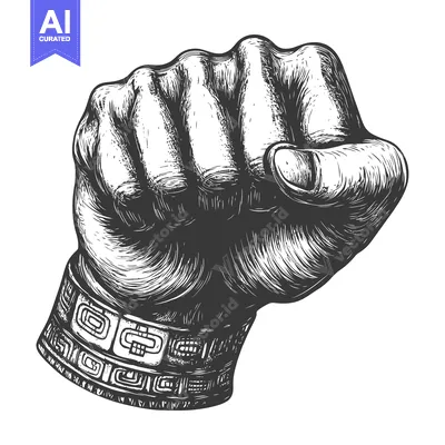 Aset desain premium: Hand with a clenched fist and an Aztec-inspired tattoo on the wrist