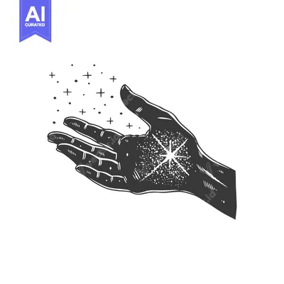 Aset desain premium: Hand With a Starburst of Light Radiating From Its Palm