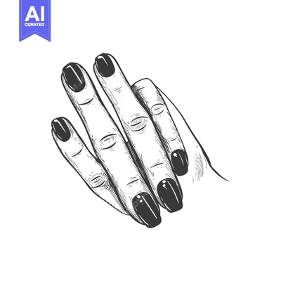 Premium design asset: Hand with Black Manicured Nails in a Sketch Style