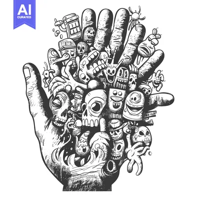 Aset premium populer: Hand with Cartoon Monsters and Skulls