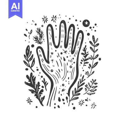 Aset desain premium: Hand with Foliage and Abstract Elements
