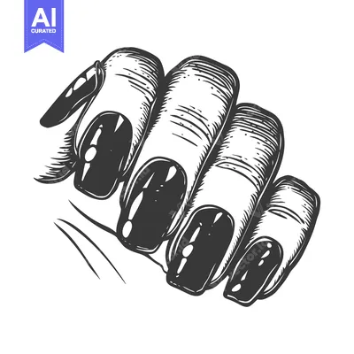 Hand with Long, Elegant, Black-Polished Fingernails