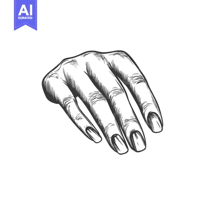 Aset desain premium: Hand with Long, Pointed Nails in a Hand-Drawn Style